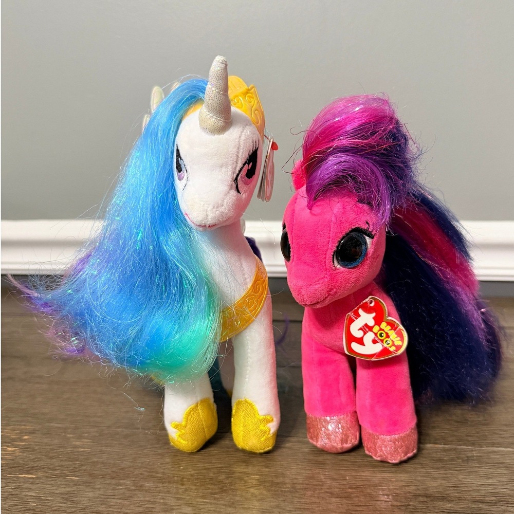 Ty Beanie Boos My Little Pony Princess Celestia & Ruby Unicorn Plush Lot of 2